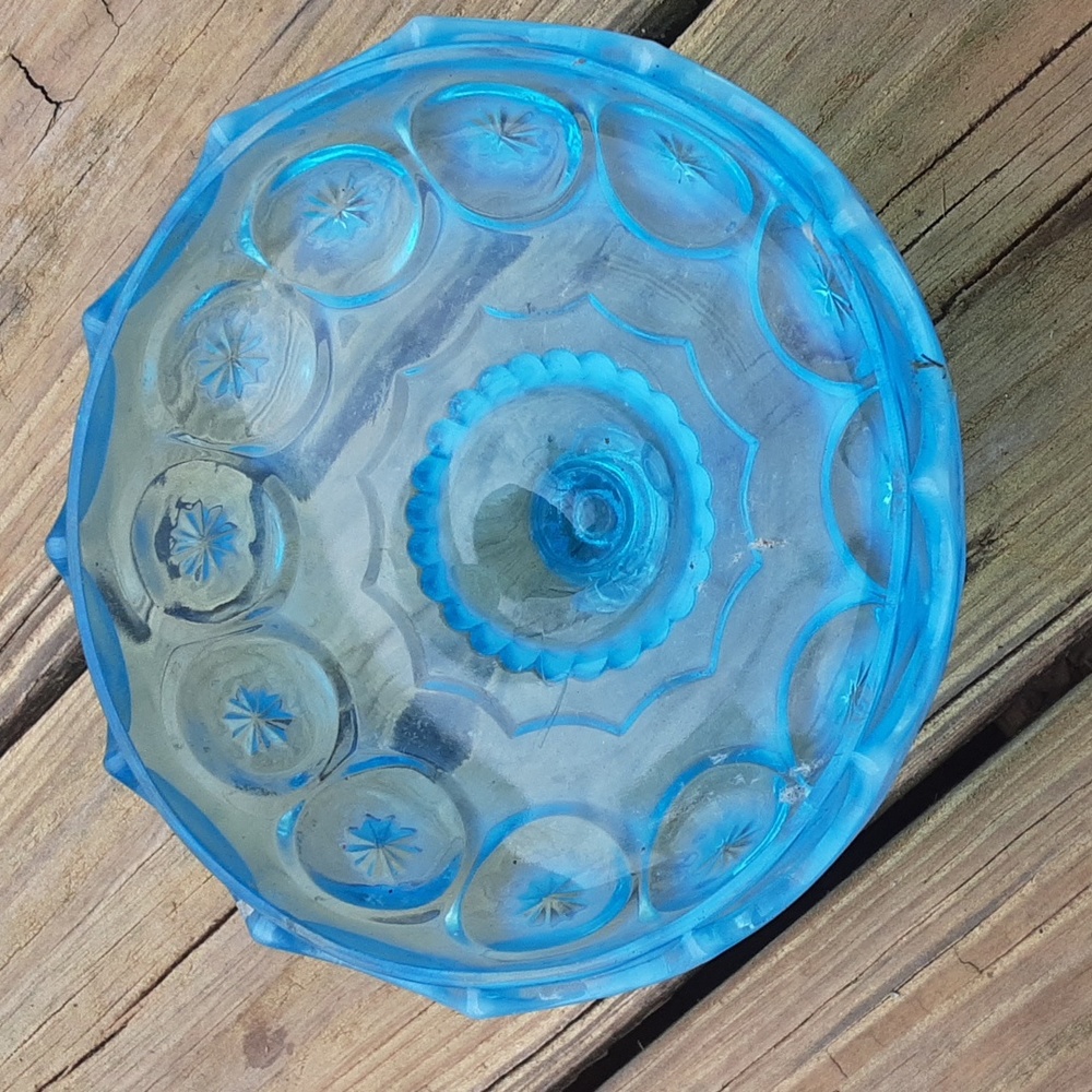 Vintage Electric blue vaseline glass Fostoria coin bowl